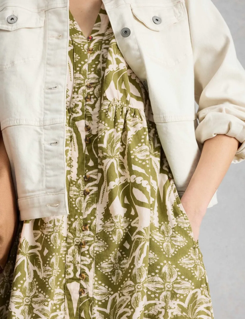 Linen Rich Floral Midi Waisted Dress