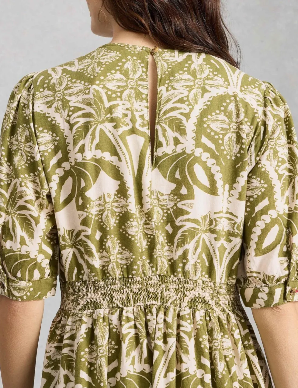 Linen Rich Floral Midi Waisted Dress