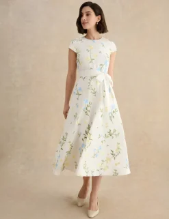 Linen Rich Floral Midi Waisted Dress