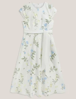 Linen Rich Floral Midi Waisted Dress