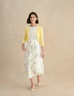 Linen Rich Floral Midi Waisted Dress