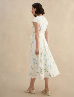 Linen Rich Floral Midi Waisted Dress