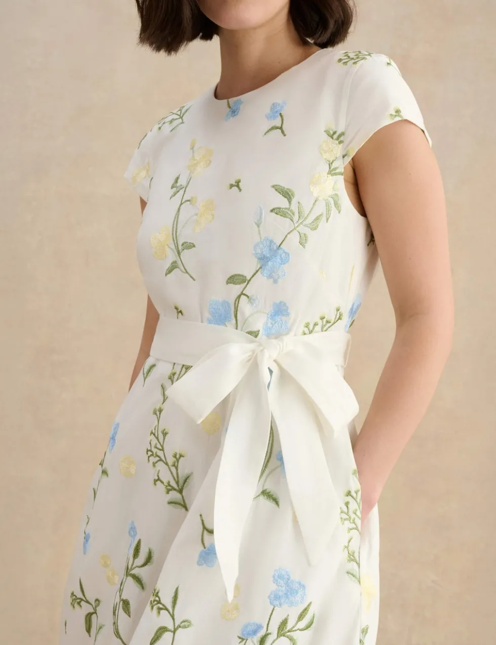 Linen Rich Floral Midi Waisted Dress
