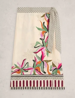 Linen Rich Floral Midi Wrap Skirt