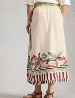 Linen Rich Floral Midi Wrap Skirt