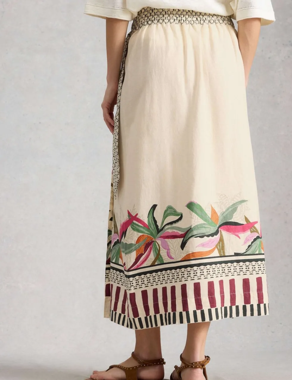 Linen Rich Floral Midi Wrap Skirt