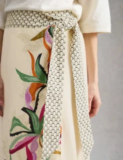 Linen Rich Floral Midi Wrap Skirt