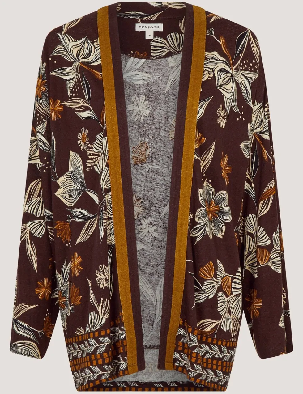 Linen Rich Floral Open Front Cardigan