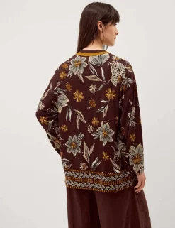 Linen Rich Floral Open Front Cardigan