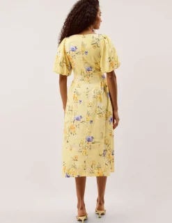Linen Rich Floral Scoop Neck Midaxi Dress