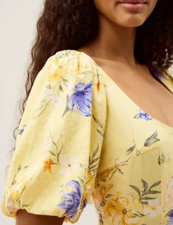 Linen Rich Floral Scoop Neck Midaxi Dress