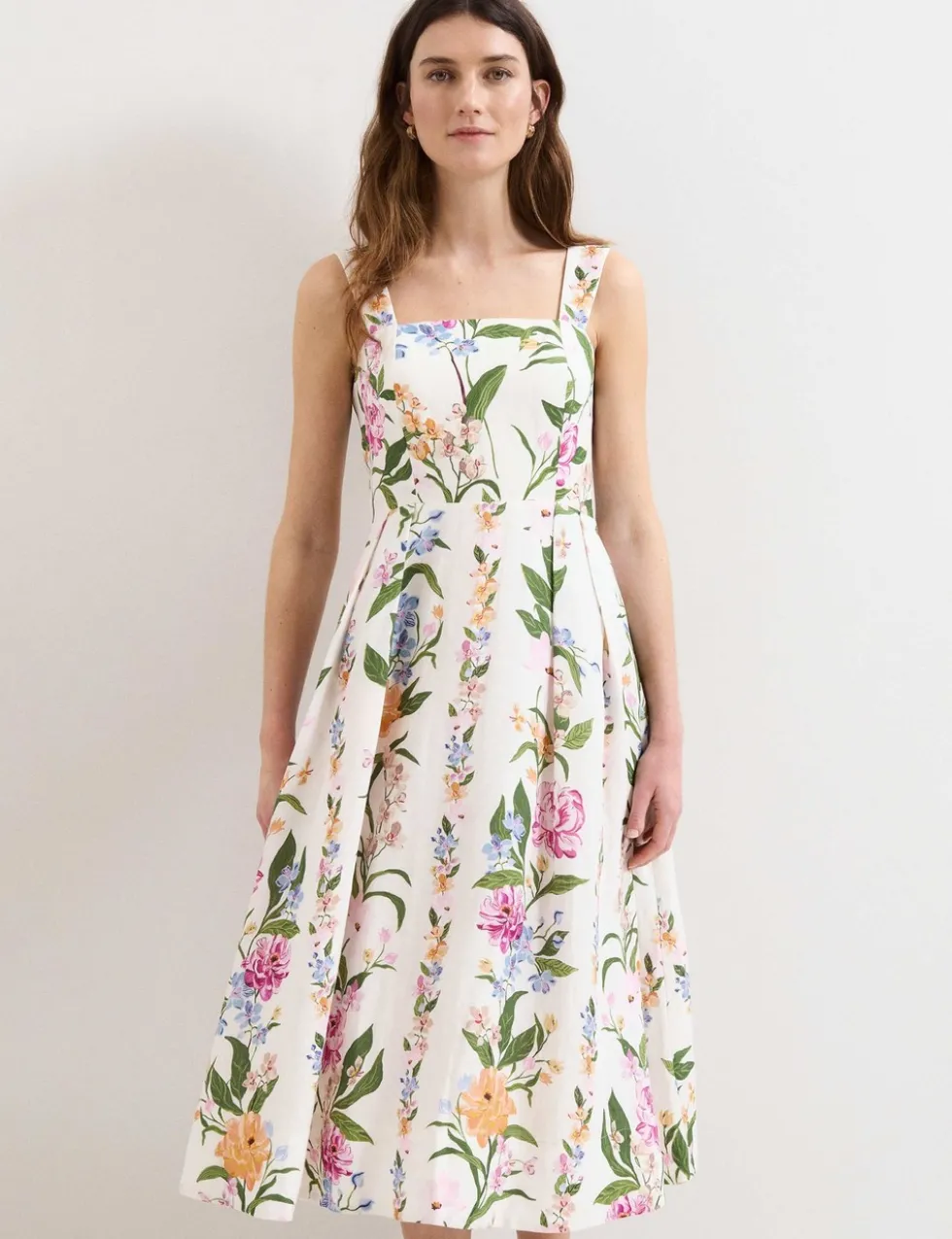 Linen Rich Floral Square Neck Skater Dress