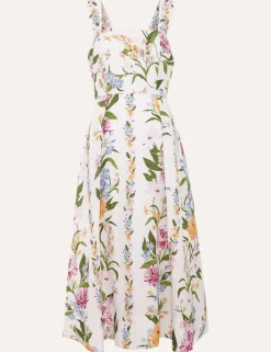 Linen Rich Floral Square Neck Skater Dress