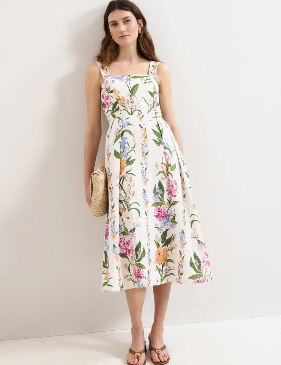 Linen Rich Floral Square Neck Skater Dress
