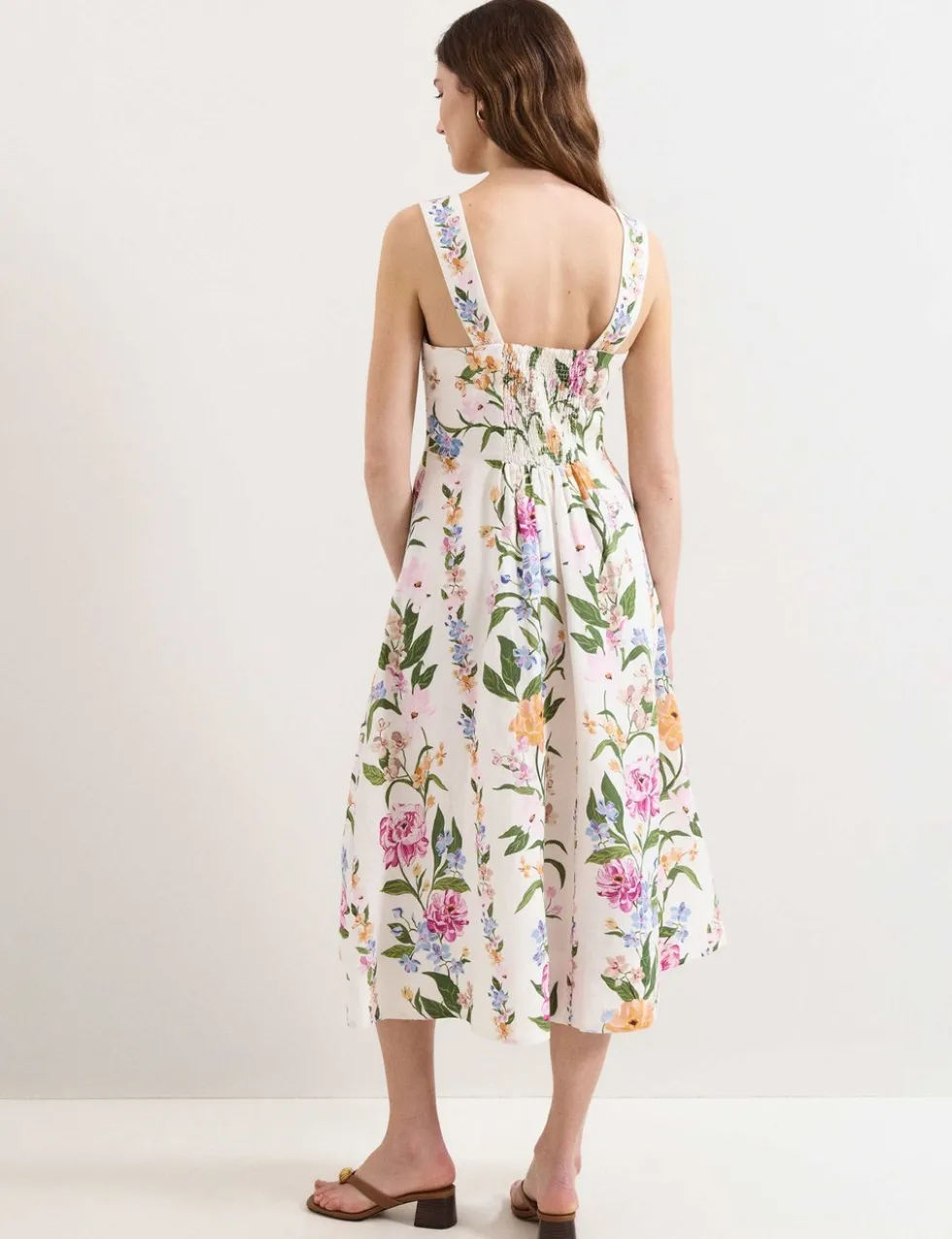 Linen Rich Floral Square Neck Skater Dress