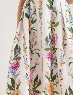 Linen Rich Floral Square Neck Skater Dress
