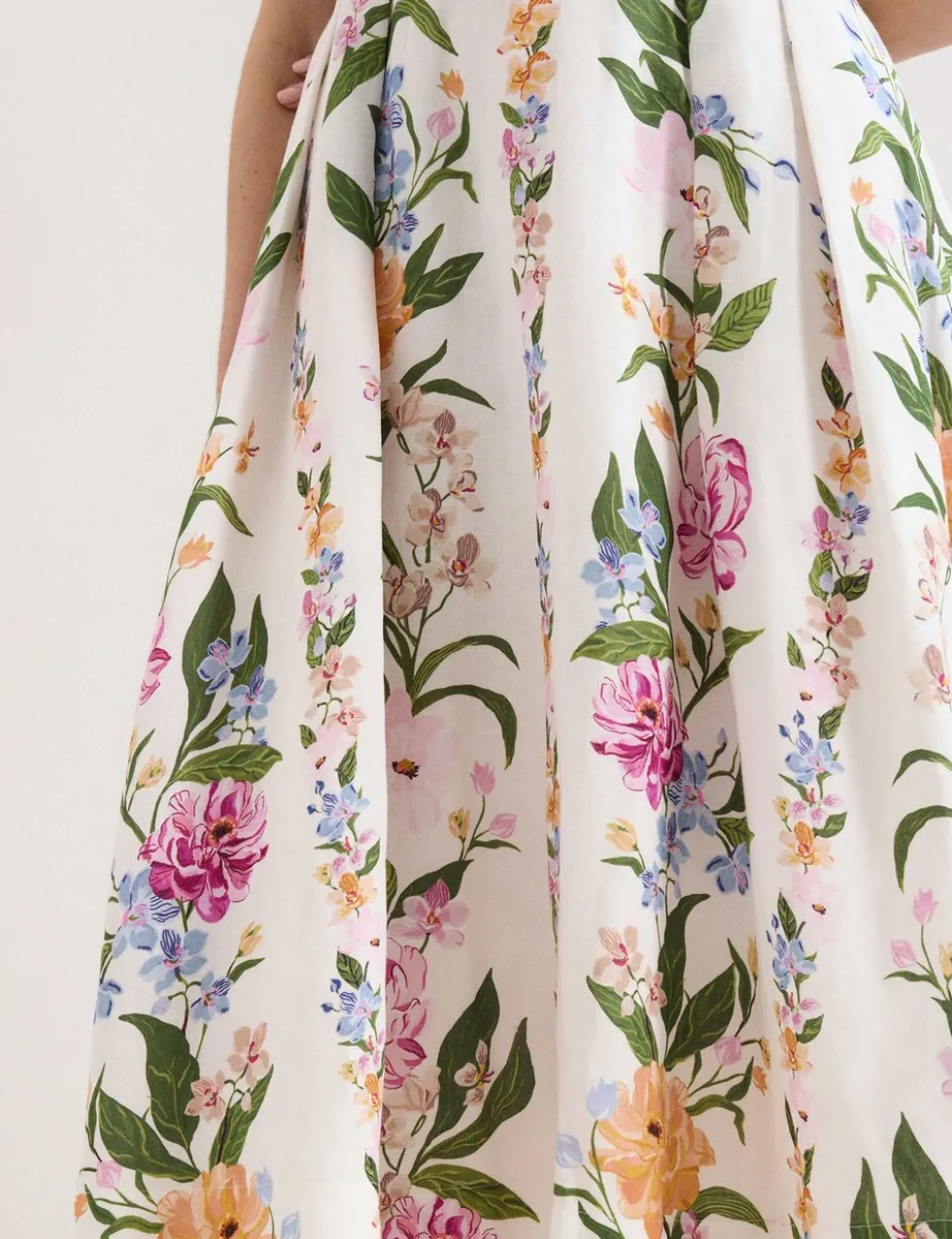Linen Rich Floral Square Neck Skater Dress