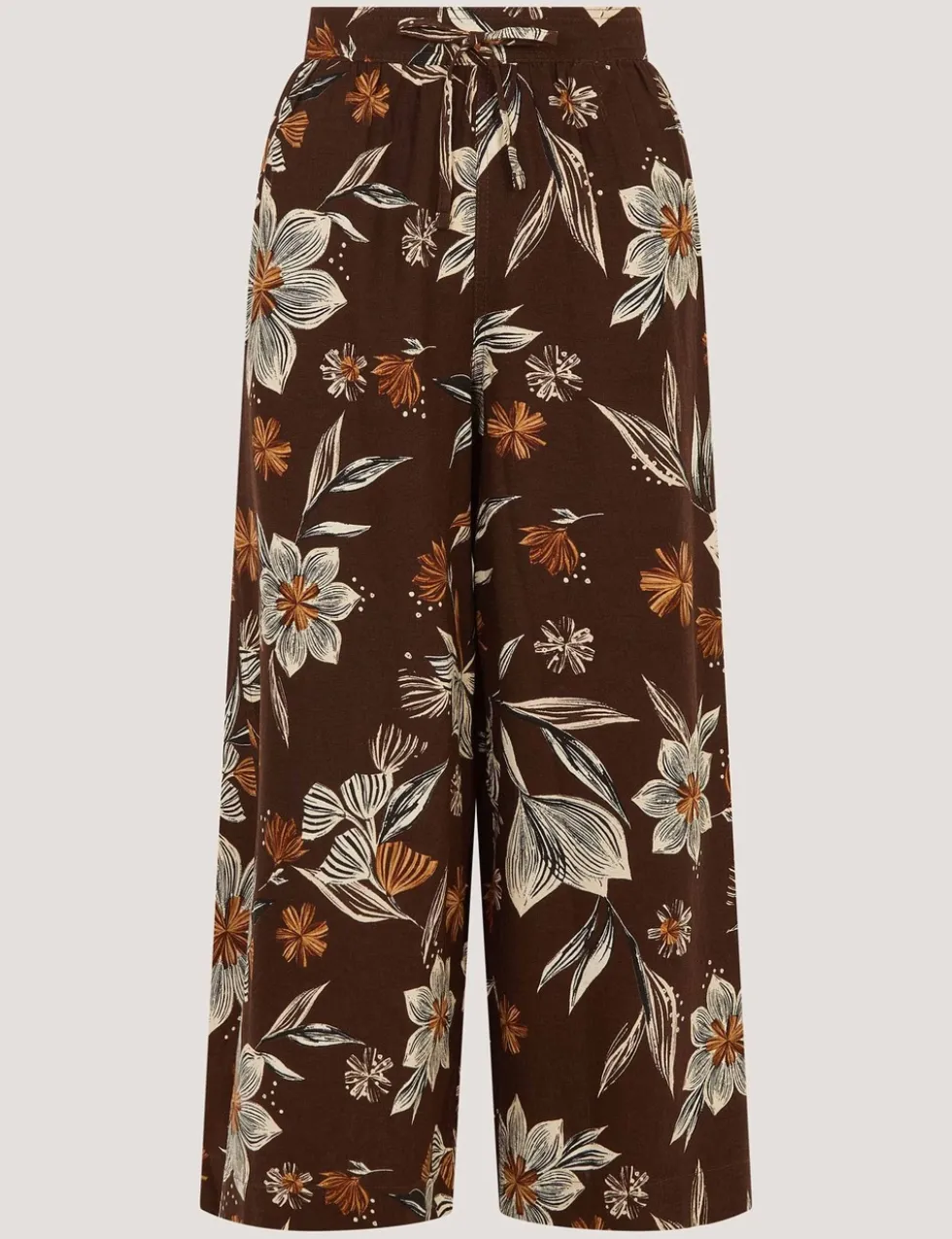 Linen Rich Floral Straight Leg Cropped Trousers