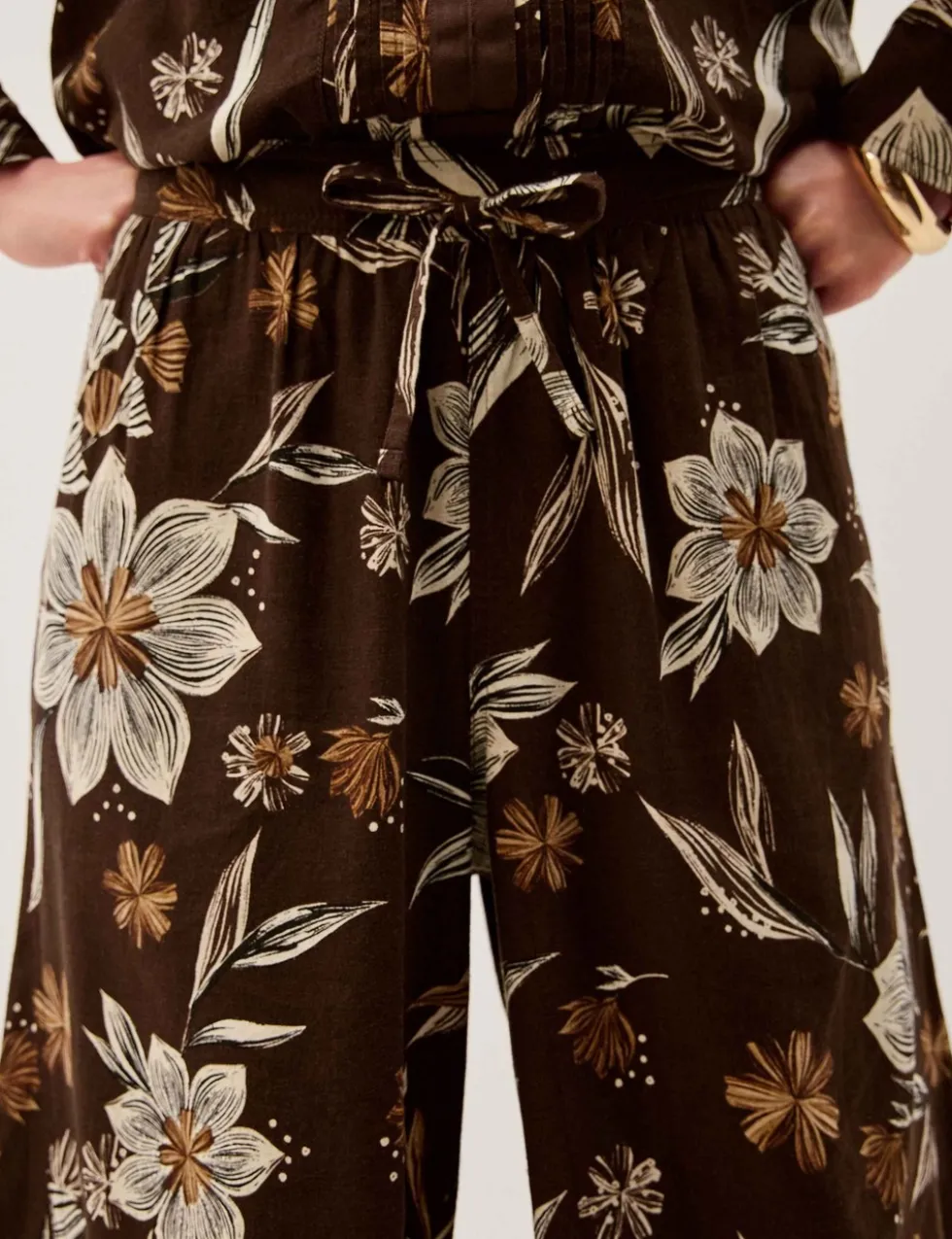 Linen Rich Floral Straight Leg Cropped Trousers