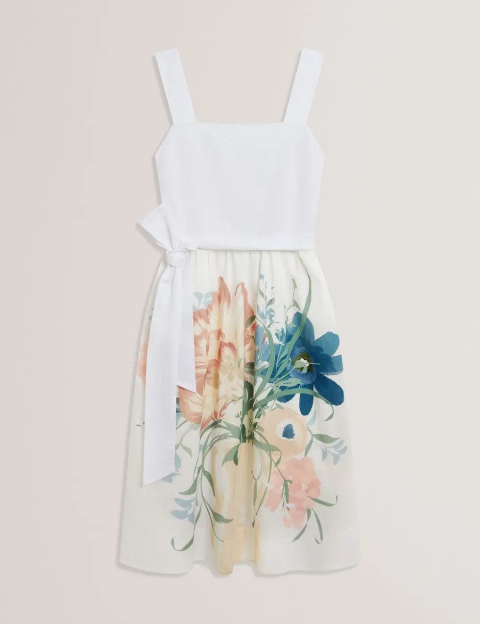 Linen Rich Floral Tie Waist Midi Dress