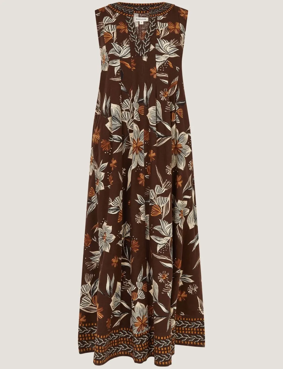 Linen Rich Floral V-Neck Midi Shift Dress
