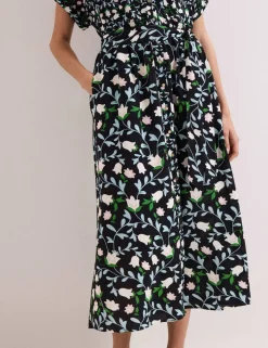 Linen Rich Floral V-Neck Midi Shirt Dress