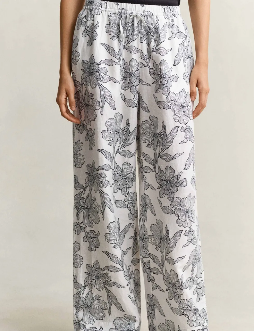 Linen Rich Floral Wide Leg Trousers