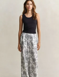 Linen Rich Floral Wide Leg Trousers