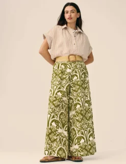 Linen Rich Floral Wide Leg Trousers