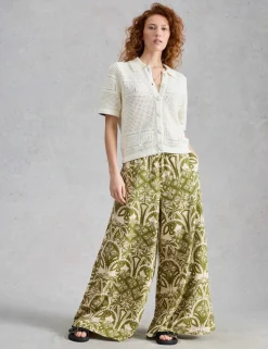 Linen Rich Floral Wide Leg Trousers