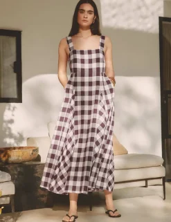 Linen Rich Gingam Midi Apron Dress