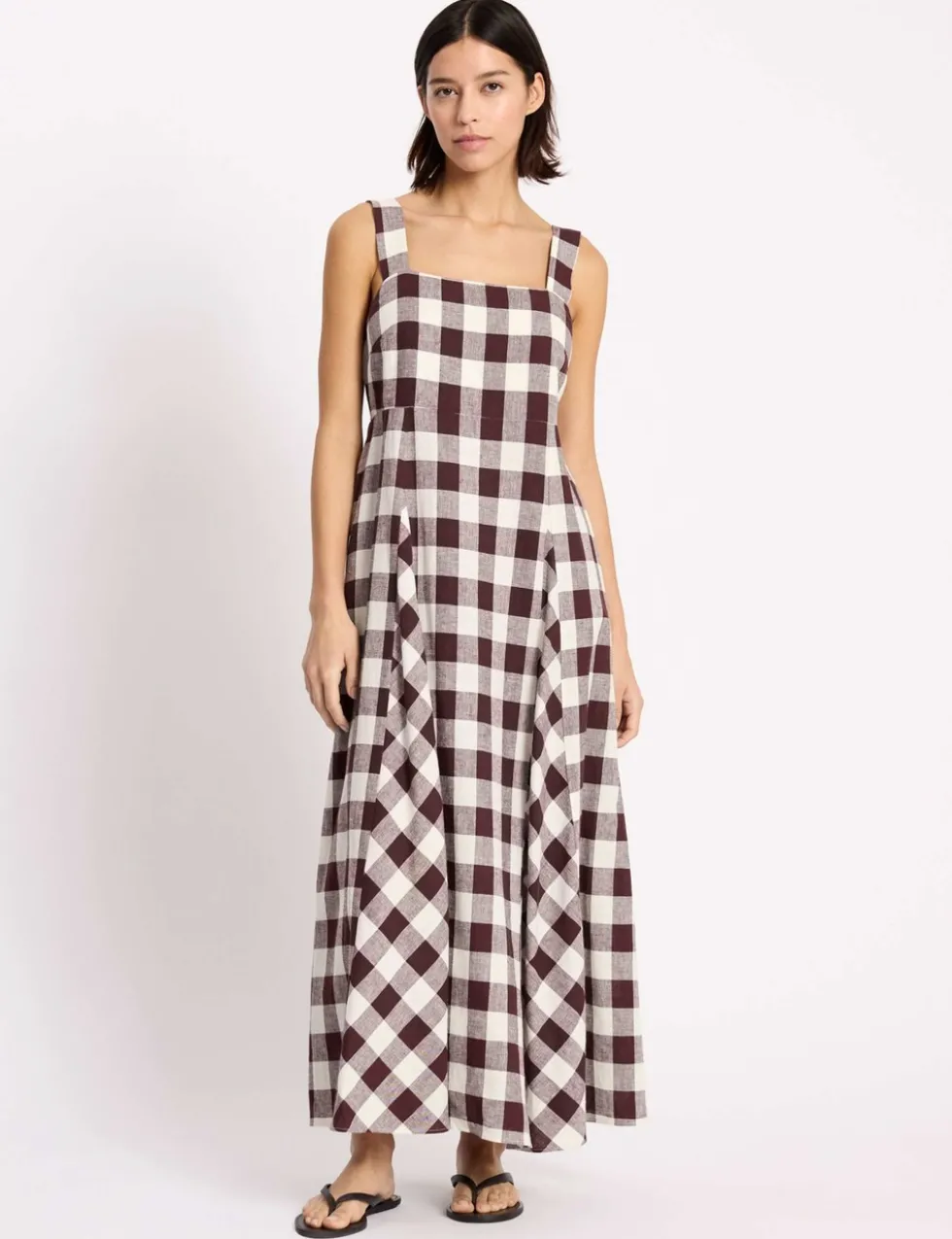Linen Rich Gingam Midi Apron Dress