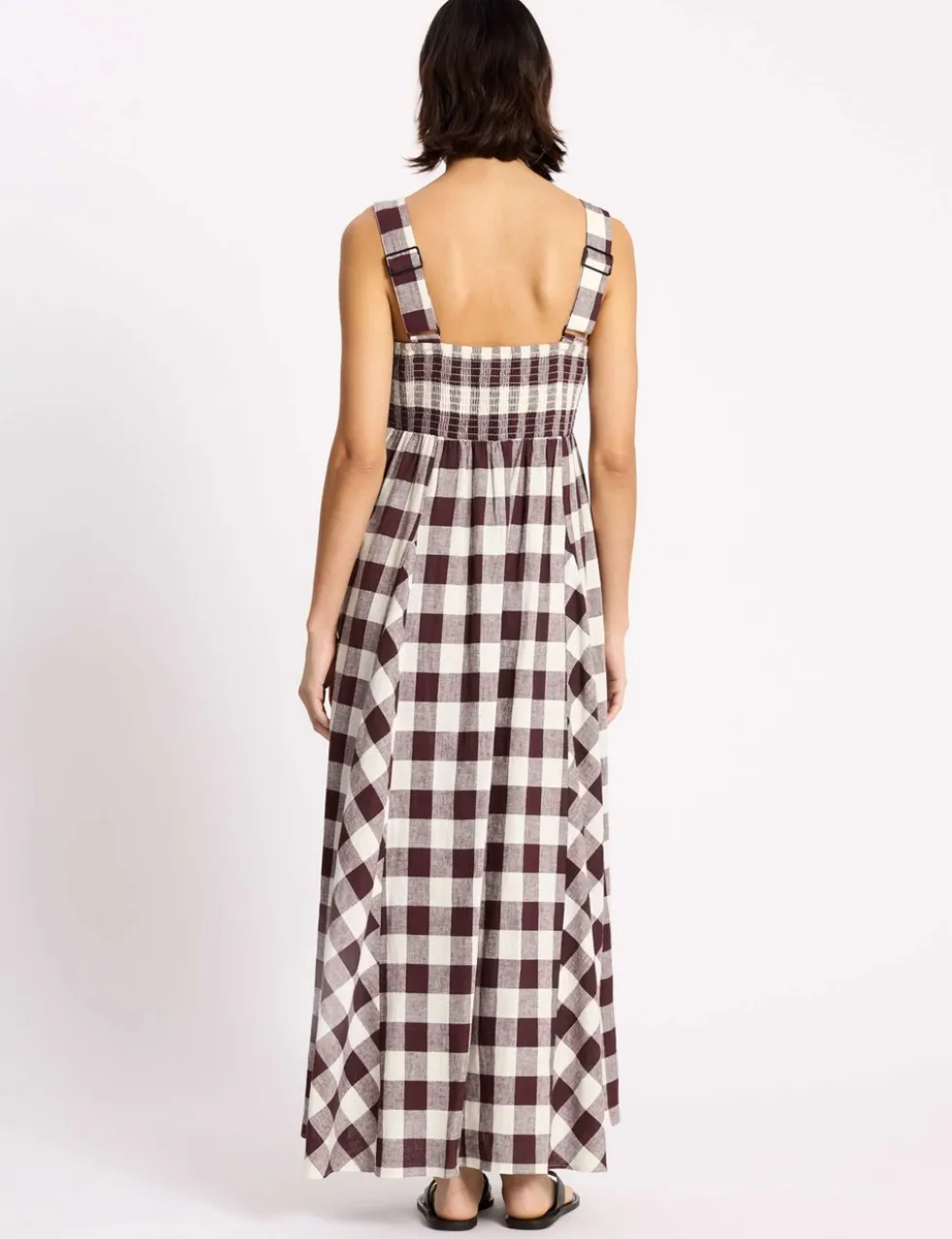 Linen Rich Gingam Midi Apron Dress