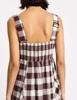 Linen Rich Gingam Midi Apron Dress