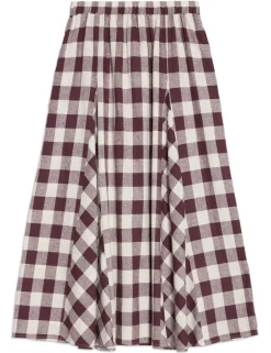 Linen Rich Gingham Midi A-Line Skirt