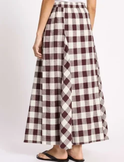 Linen Rich Gingham Midi A-Line Skirt