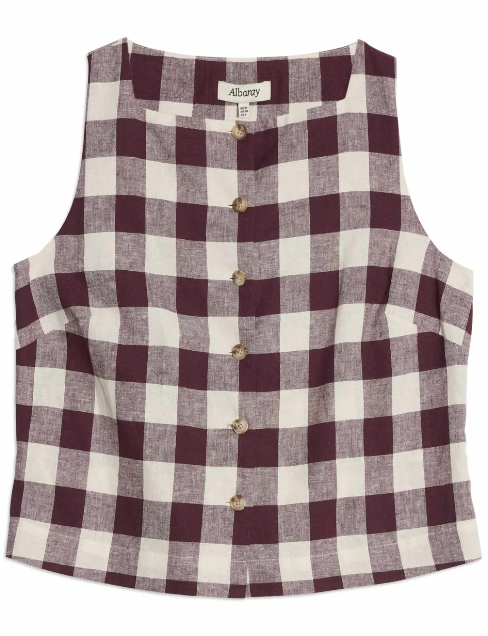 Linen Rich Gingham Square Neck Top