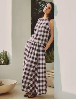 Linen Rich Gingham Square Neck Top