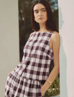 Linen Rich Gingham Square Neck Top