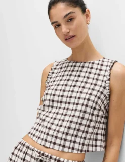 Linen Rich Gingham Vest Top