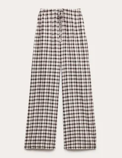 Linen Rich Gingham Wide Leg Trousers