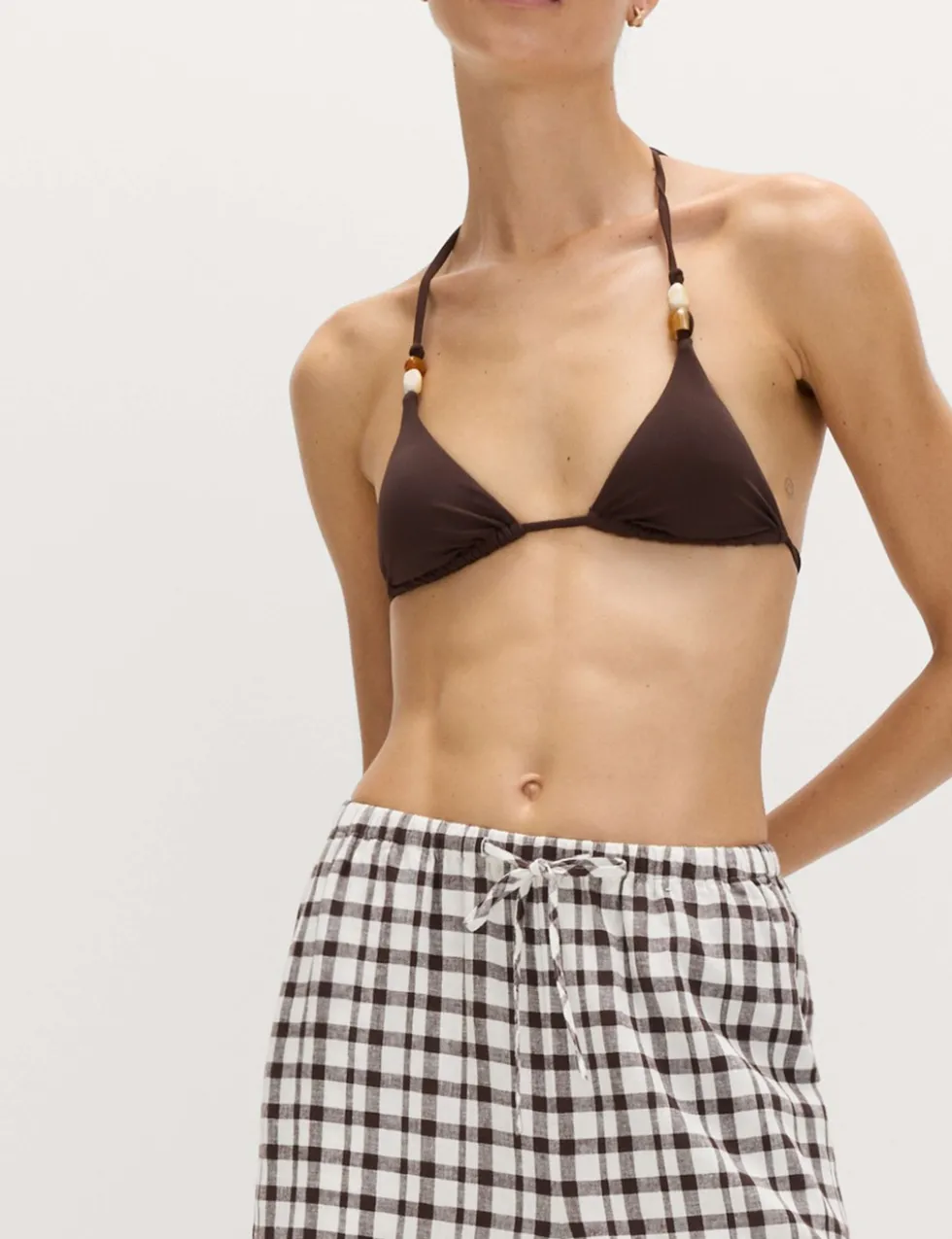 Linen Rich Gingham Wide Leg Trousers