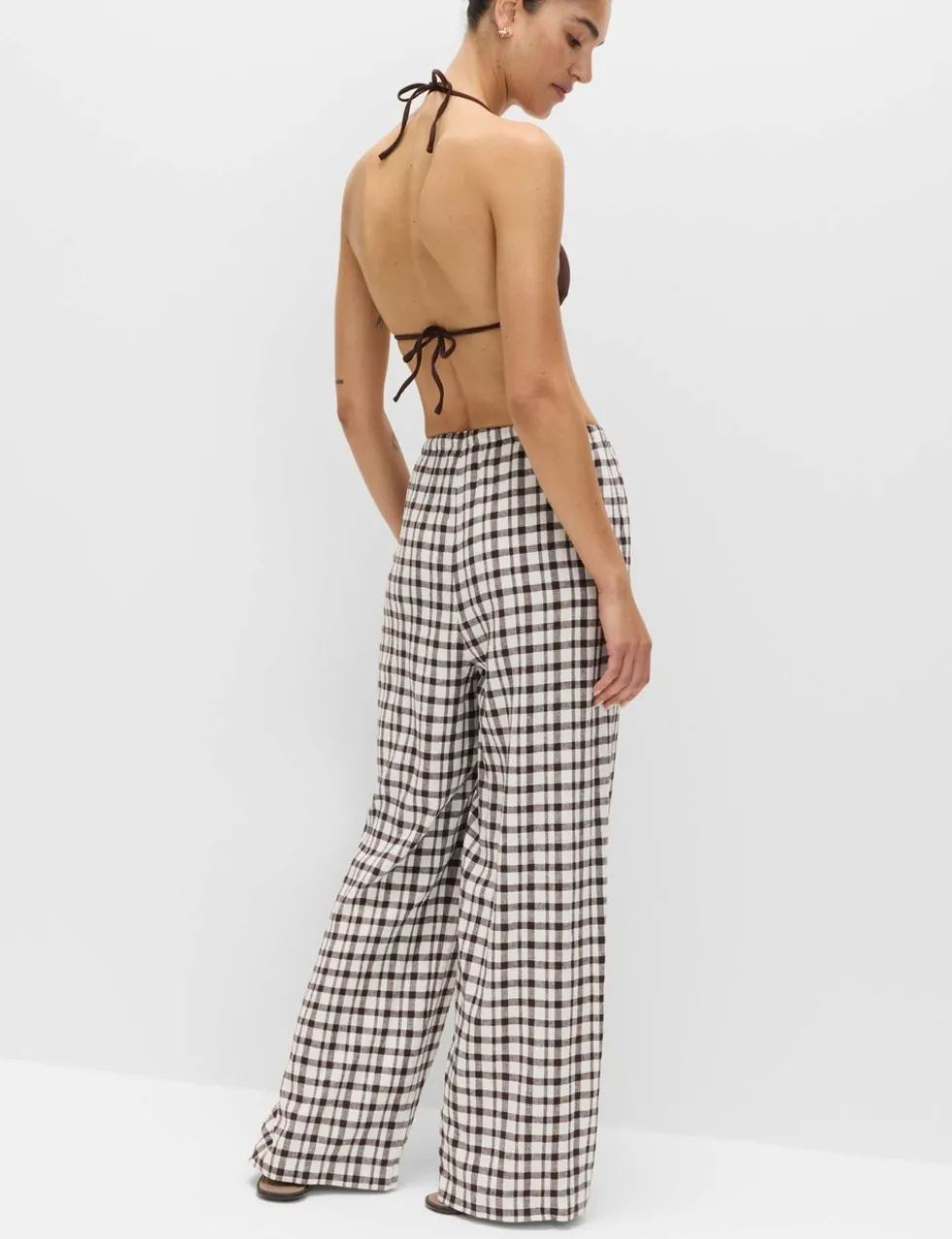 Linen Rich Gingham Wide Leg Trousers
