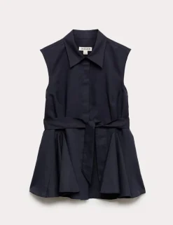 Linen Rich Godet Insert Sleeveless Top