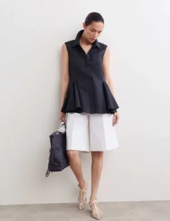 Linen Rich Godet Insert Sleeveless Top