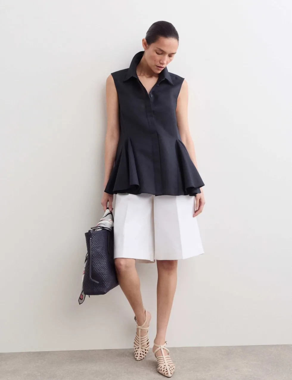 Linen Rich Godet Insert Sleeveless Top