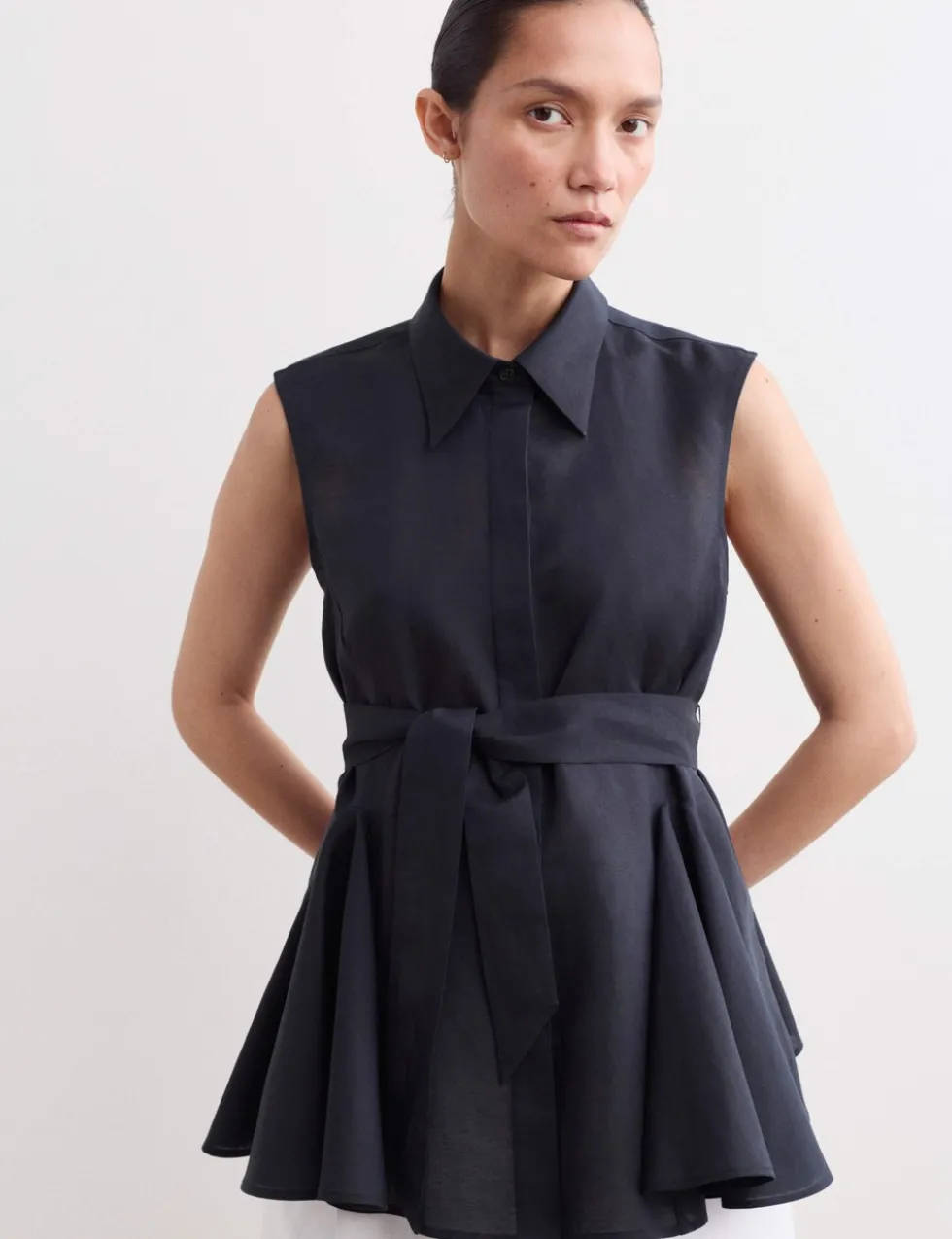 Linen Rich Godet Insert Sleeveless Top