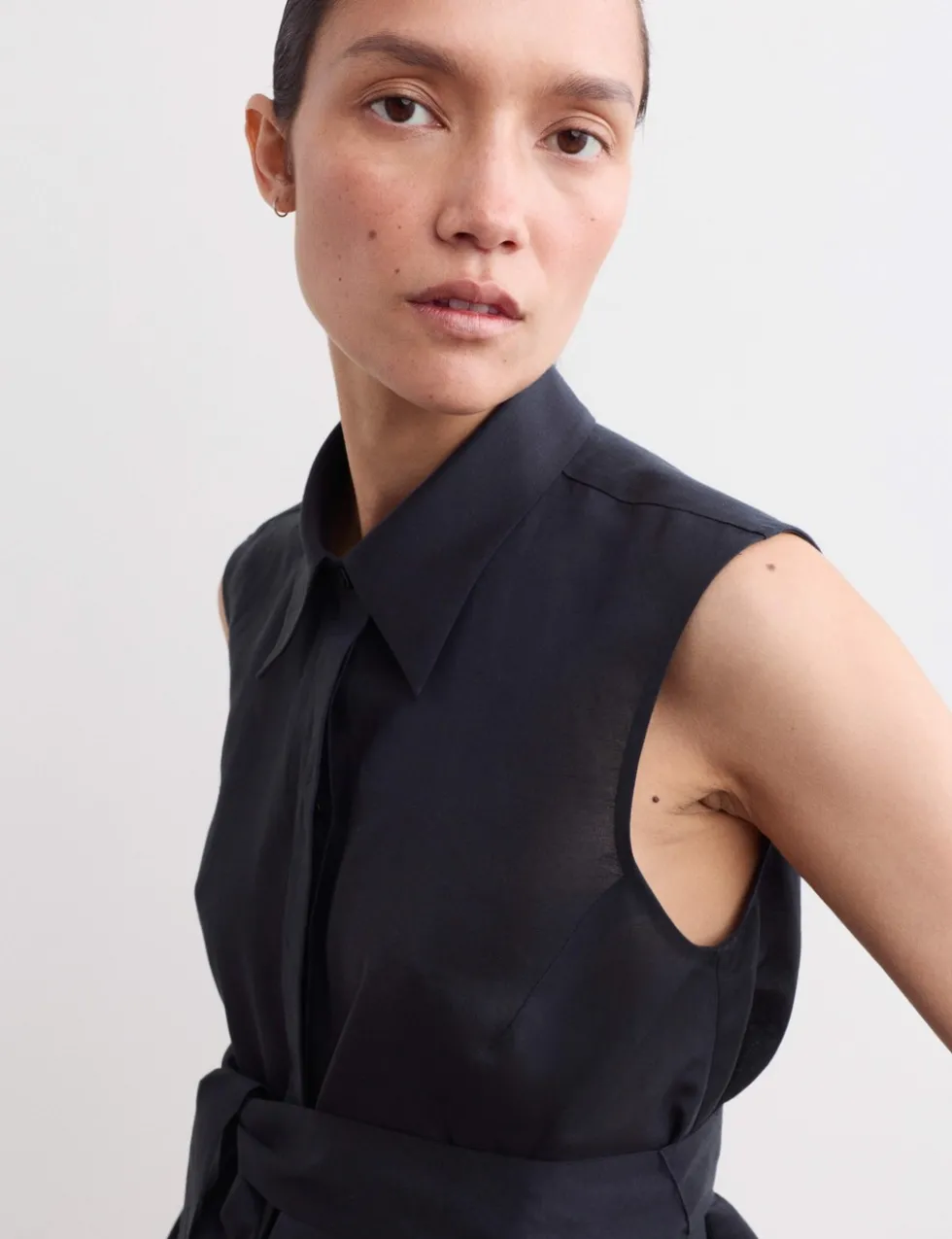 Linen Rich Godet Insert Sleeveless Top