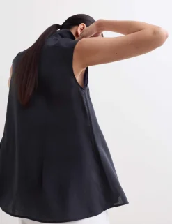 Linen Rich Godet Insert Sleeveless Top