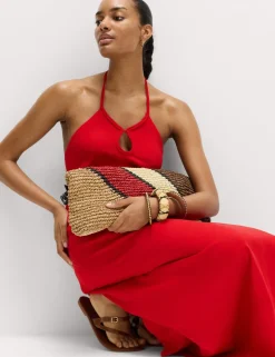 Linen Rich Halter Neck Maxi Dress